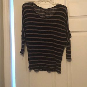 Blue and tan striped woven thin sweater